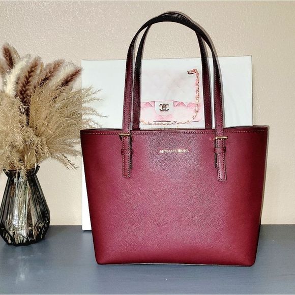 Michael Kors Jet Burgundy Leather Tote Bag - Picture 11 of 13